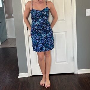 Blue Floral Spaghetti Strap Dress